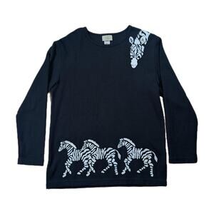 TEDDI BLACK AND WHITE ZEBRA RIBBED KNIT BLOUSE